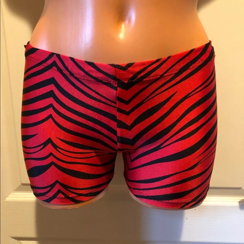 BAL TOGS Gymnastic Dancer Shorts Child Medium CM 8/10 Red Zebra EUC